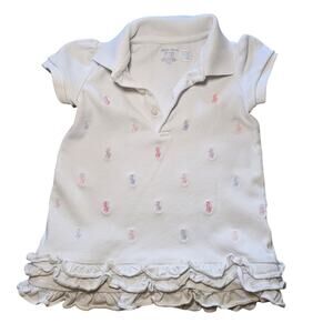 Baby RALPH LAUREN Embroidered White Pastel Pony Ruffled Dress Top 18M